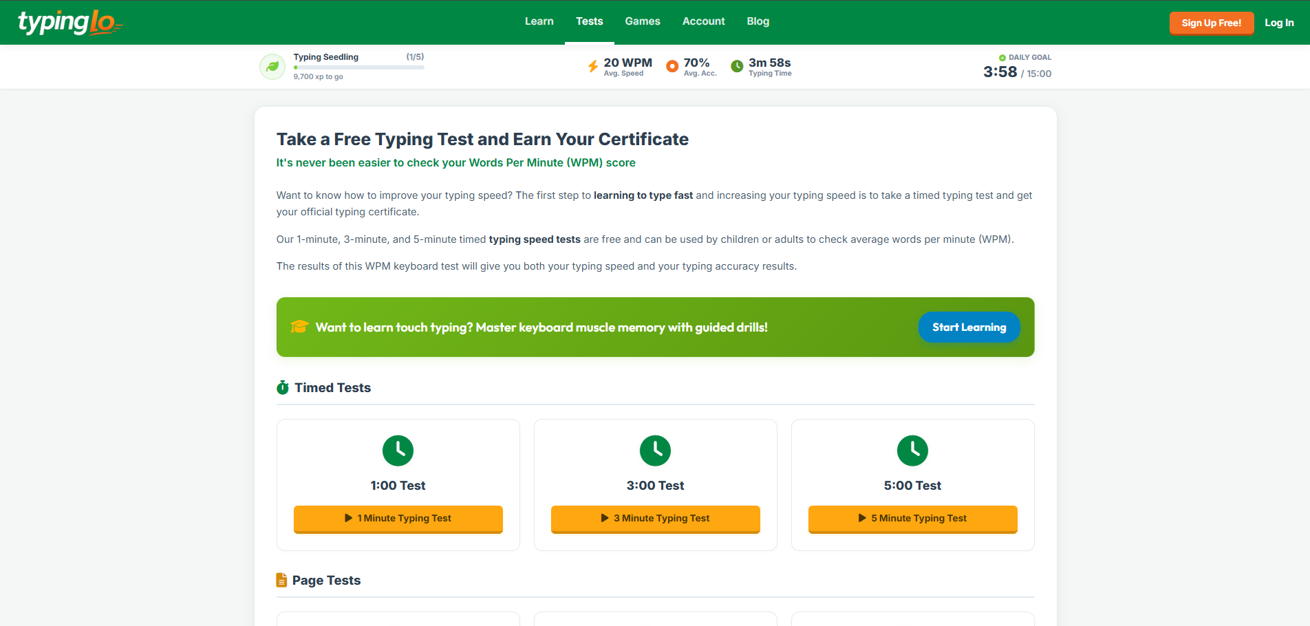 Free Typing Speed Test Online — Check Your WPM in 1 Minute | TypingLo screenshot