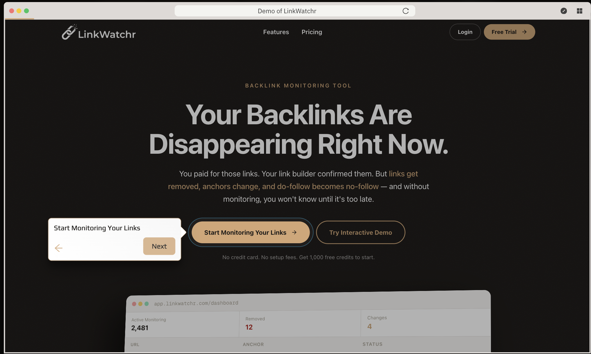 LinkWatchr - Backlink Monitoring Tool for SEO Teams, Agency & Link Builders screenshot