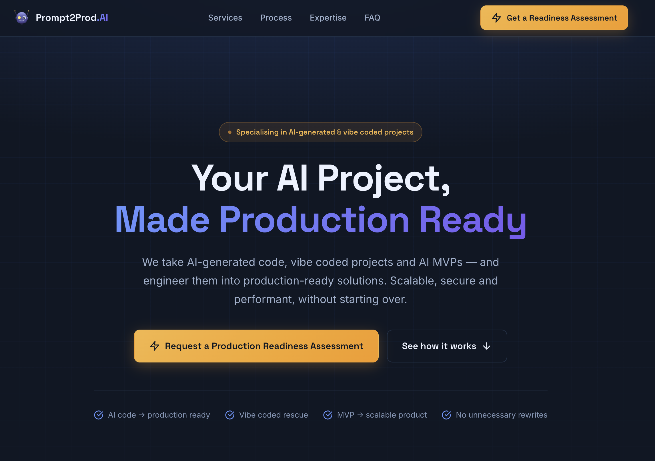 AI-Generated & Vibe Coded Projects Made Production Ready screenshot