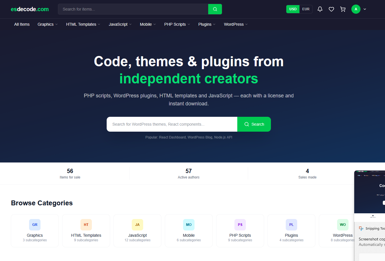 Source Code Marketplace for Scripts, Plugins & Templates | esdecode screenshot