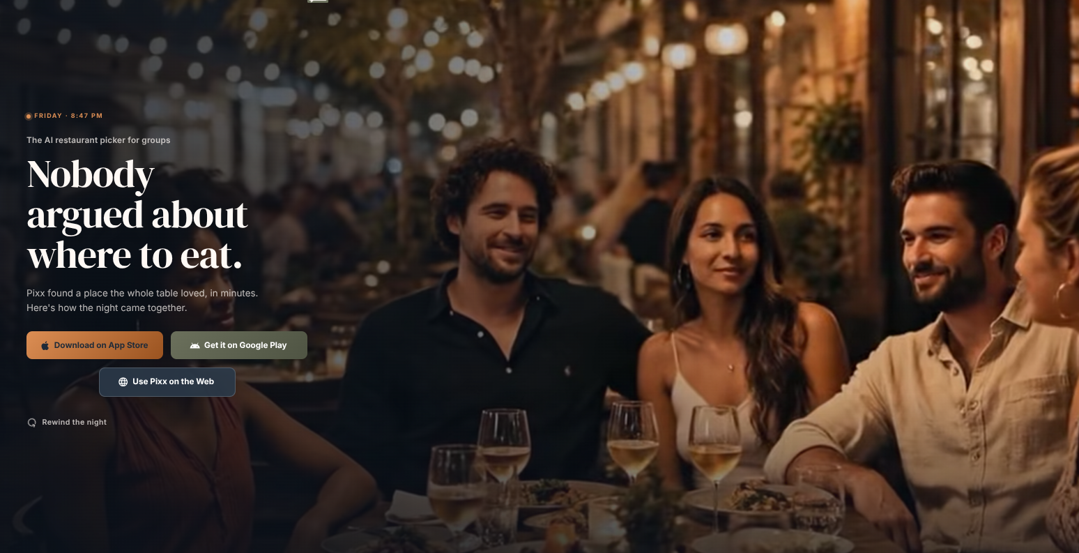 Pixx AI Restaurant Picker App screenshot