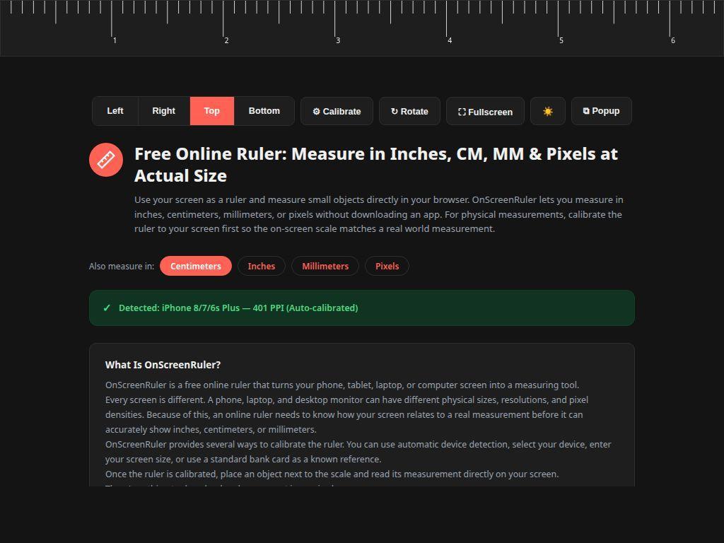 Online Ruler: Free Accurate Ruler in CM, MM, Inches & Pixels (Actual Size) screenshot
